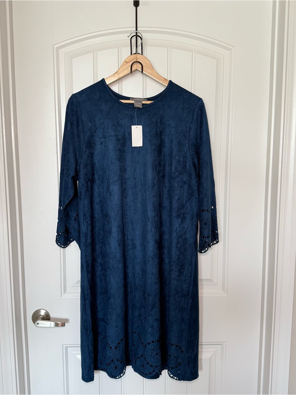 Kate & Mallory 1X Blue Faux Suede Scallop Trim Dress Coastal Cowgirl Indie Folk